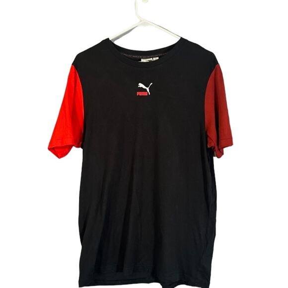Puma Black Three-Tone Colorblock Short Sleeve Cotton Casual T-Shirt Men Sz M - Picture 1 of 8